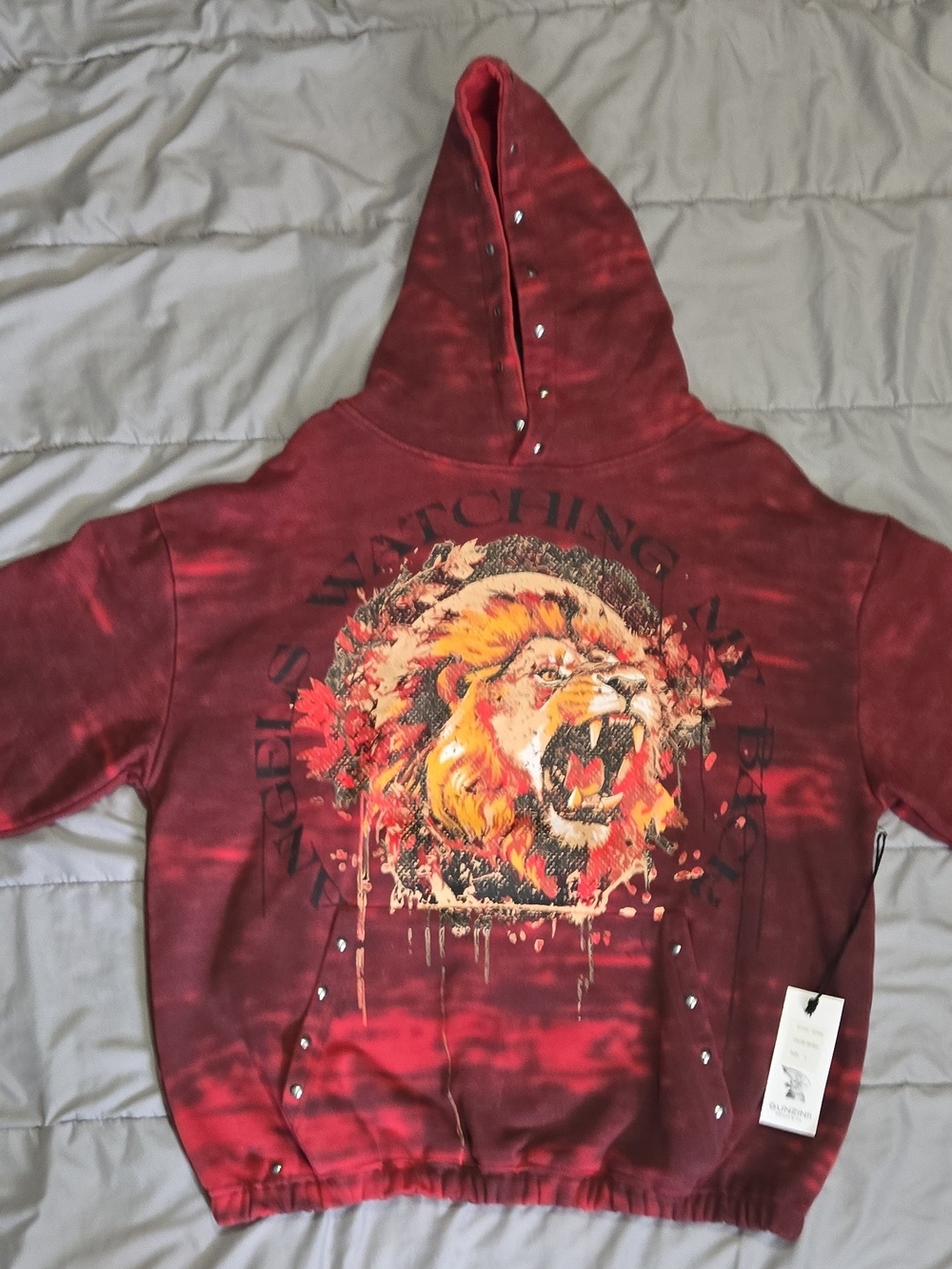 Gunzinii Denim & Co. Lion Graphic Studded Pullover Hoodie Large
